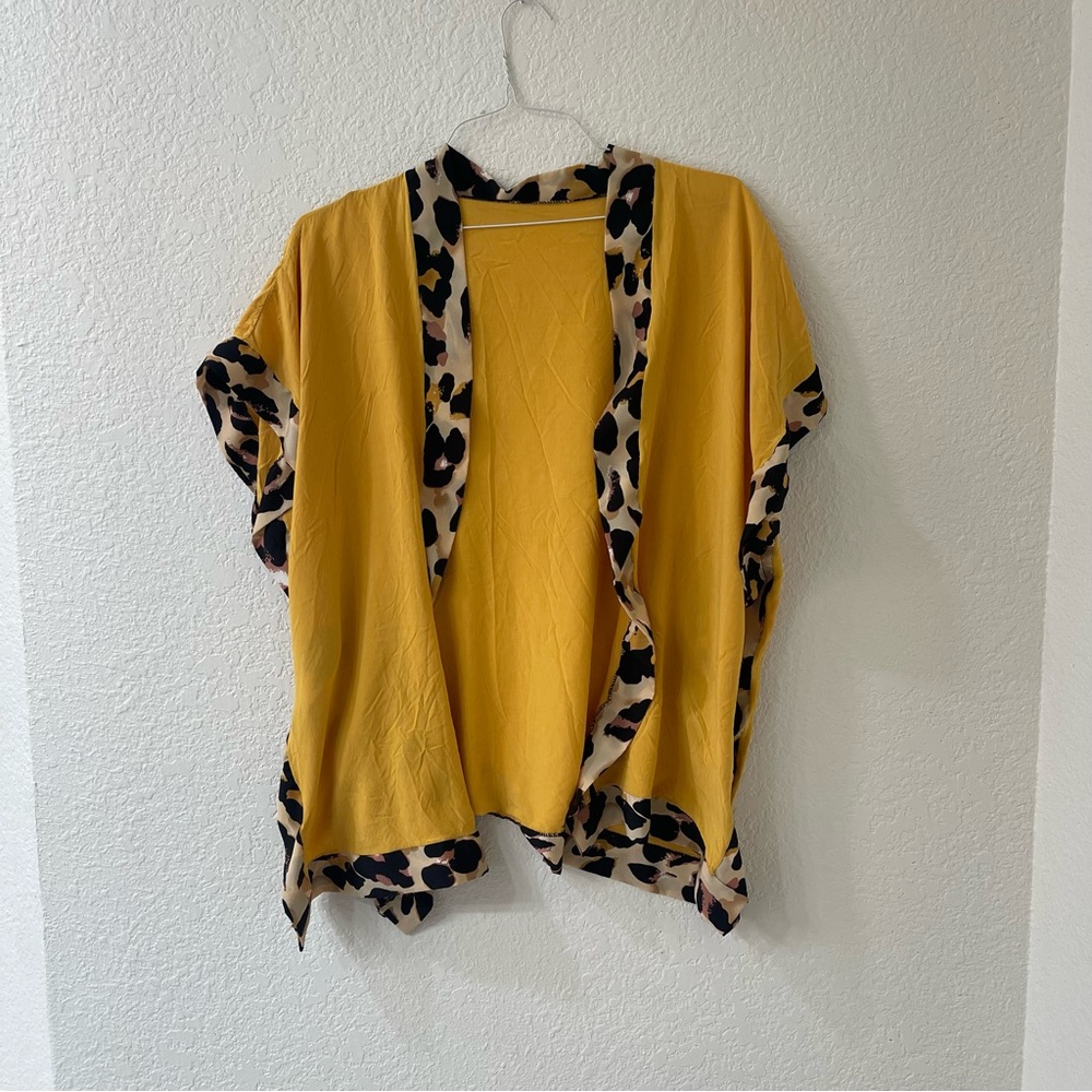 Yellow Kimono with Leopard Trim